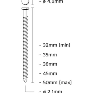 Union IF45ARRM-BL Nagel RVS 304 (V2A) geringd 400 pcs conisch gewikkeld 45mm bolkop 8000st Origineel