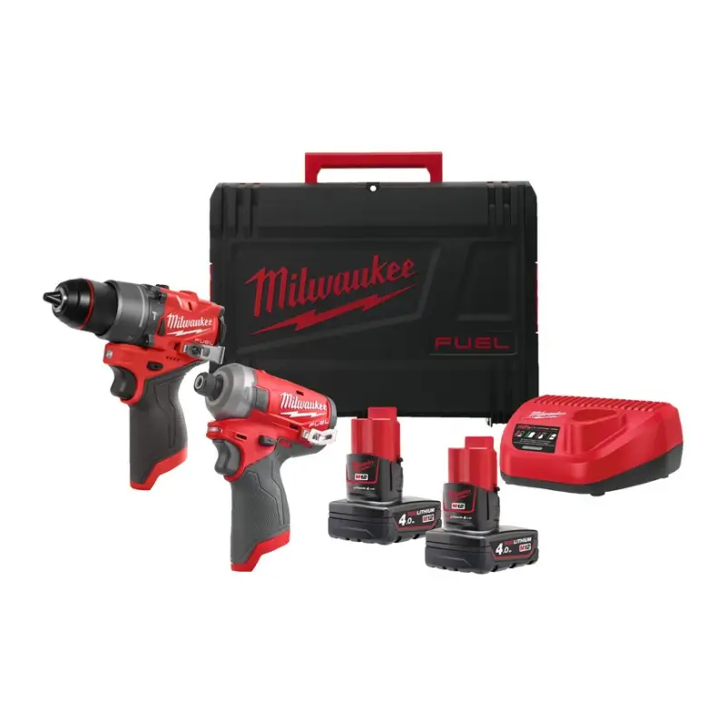 Authentiek Milwaukee 4933480594 M12 FPP2E2-402X Powerpack M12 FPD2 KlopBoormachine + M12 FQID Slagschroevendraaier 12V 4.0Ah in HD Box 4933480594