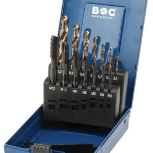 Beperkte Voorraad Bohrcraft 41441330014 Blauwring machinetappenset vorm B + boren DIN338E 14-dlg MGB14G-K / M3-M12