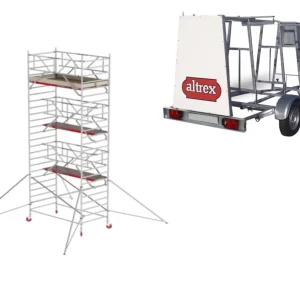 Wereldwijde Verzending Altrex TX420021AANHANGERDELUXE RS TOWER 42-S 8,2m werkhoogte Hout 2.45 Safe-Quick 2 Guardrail + Steigeraanhanger DeLuxe 185/245