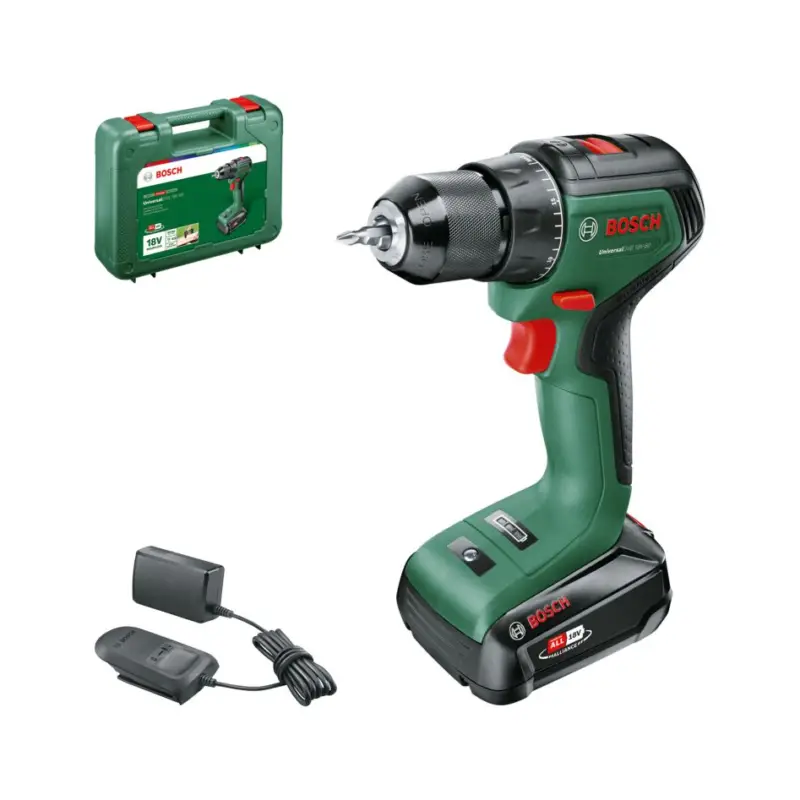 Bosch Groen 06039D7001 UniversalDrill 18V-60 Accuschroefboormachine 1x 2,0 Ah en lader AL 18V-20 in koffer Flitsaanbieding