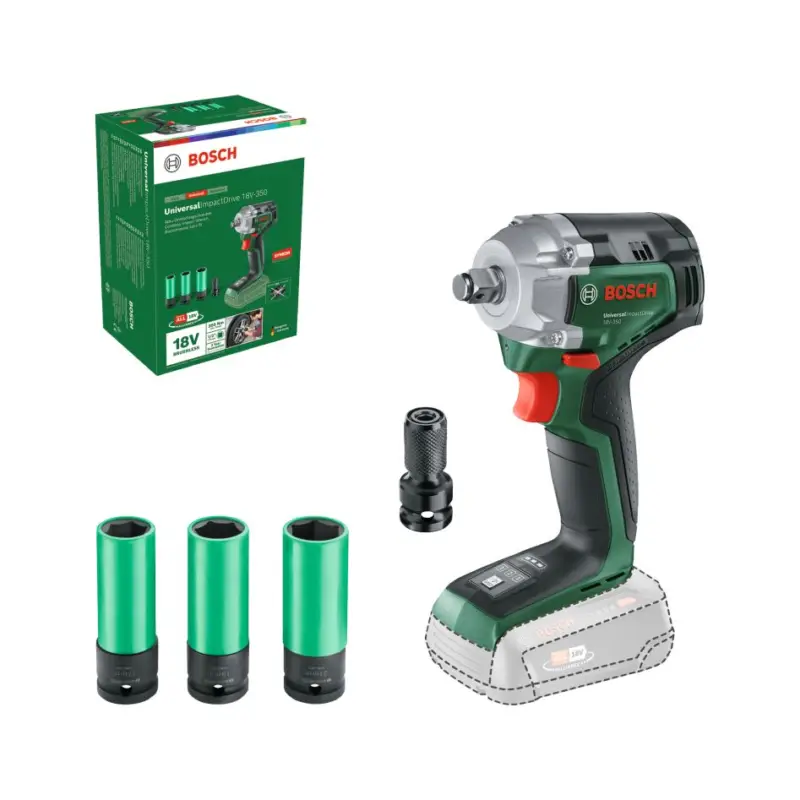 Bosch Groen 0603980305 UniversalImpactDrive 18V-350 Accuslagsmoeraanzetter set excl. accu's en lader in doos Superprijs