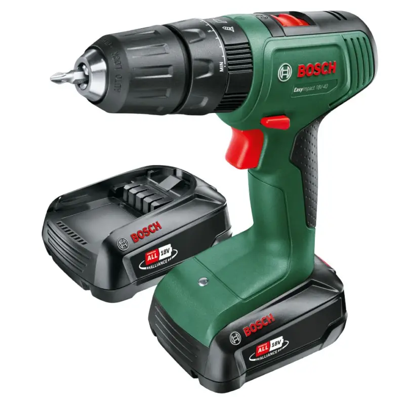 Bosch Groen 06039D8108 EasyImpact 18V-40 Accuklopboorschroevendraaier 2x 2,0 Ah en lader AL 18V-20 in koffer Gratis Verzending