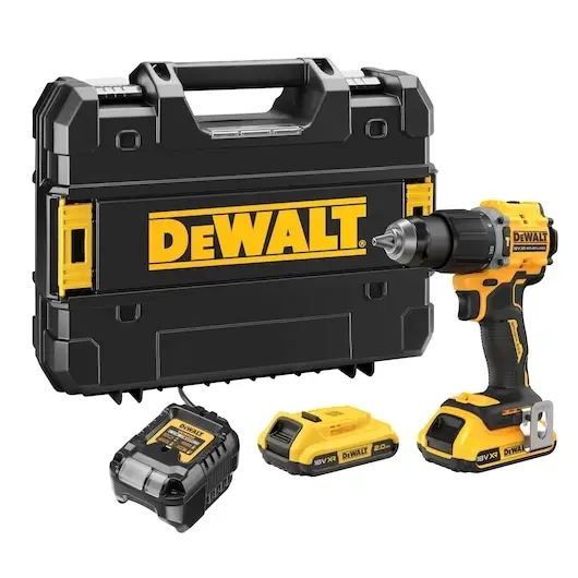 DeWalt DCD799D2T-QW 18V XR Brushless Compacte schroef-/klopboormachine 2x 2.0Ah accu en lader in TSTAK koffer Handgemaakt